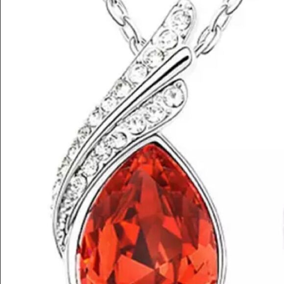 ⭐️ Orange Gemstone Fashion Angel Wings Crystal Necklace Earrings Jewelry Set - Picture 3 of 4